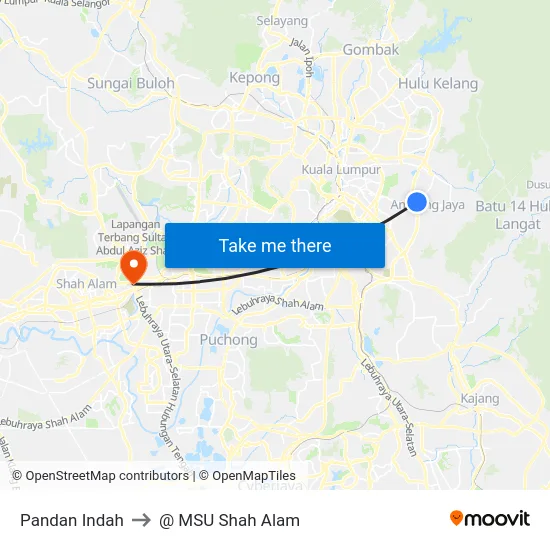 Pandan Indah to @ MSU Shah Alam map