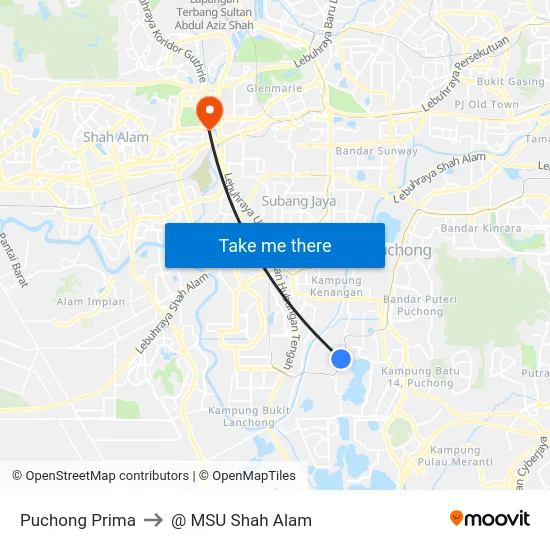 Puchong Prima to @ MSU Shah Alam map