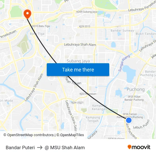 Bandar Puteri to @ MSU Shah Alam map