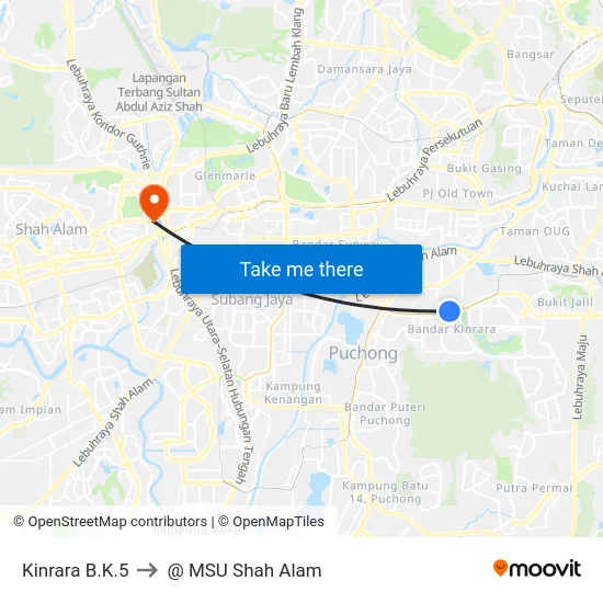 Kinrara B.K.5 to @ MSU Shah Alam map