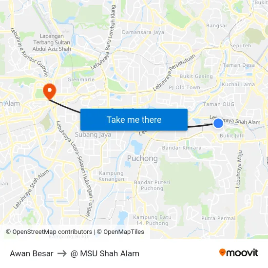 Awan Besar to @ MSU Shah Alam map