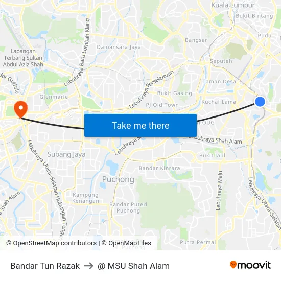 Bandar Tun Razak to @ MSU Shah Alam map