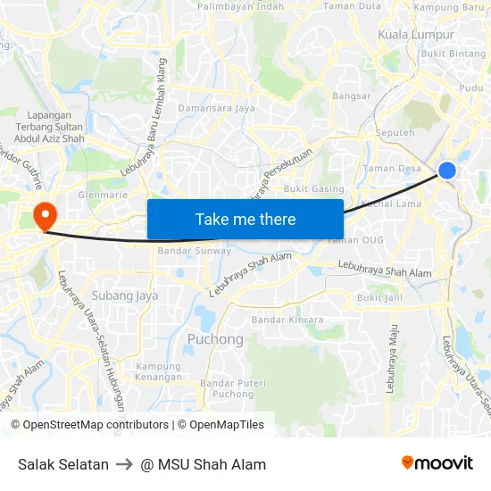 Salak Selatan to @ MSU Shah Alam map