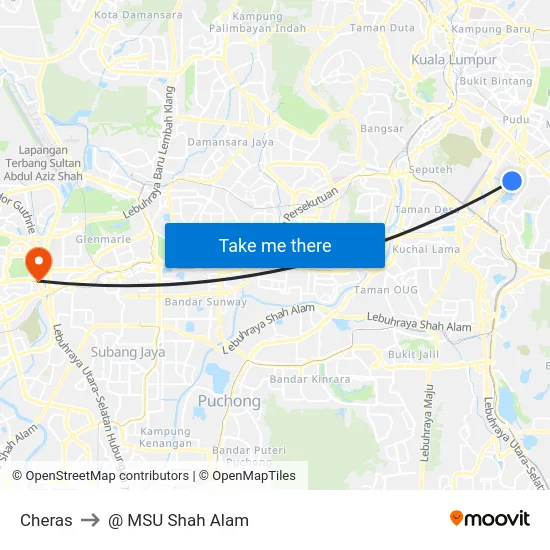 Cheras to @ MSU Shah Alam map