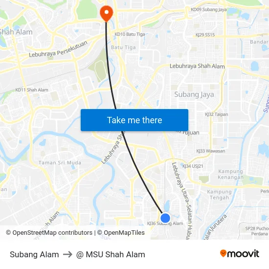 Subang Alam to @ MSU Shah Alam map