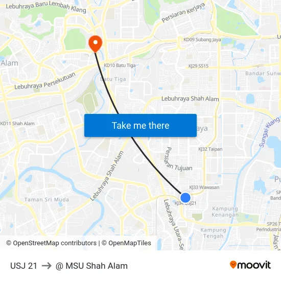USJ 21 to @ MSU Shah Alam map