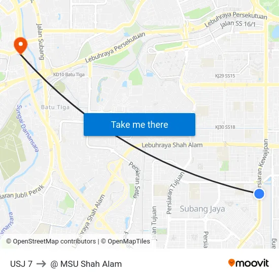 USJ 7 to @ MSU Shah Alam map