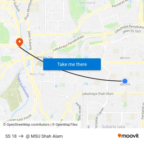 SS 18 to @ MSU Shah Alam map
