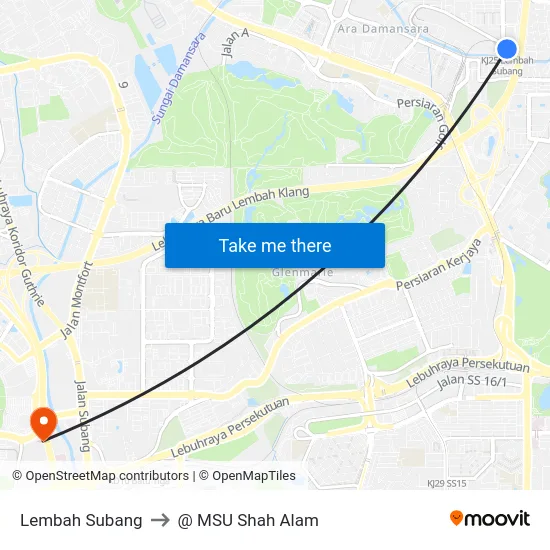 Lembah Subang to @ MSU Shah Alam map