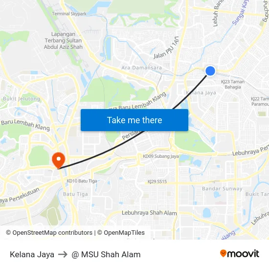 Kelana Jaya to @ MSU Shah Alam map