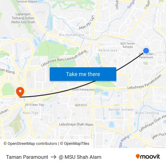 Taman Paramount to @ MSU Shah Alam map