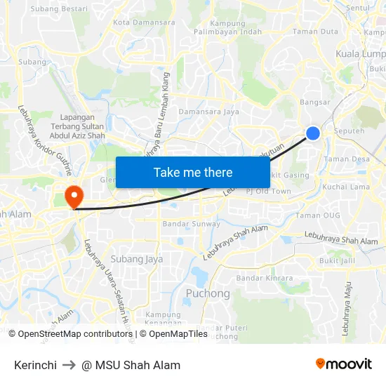 Kerinchi to @ MSU Shah Alam map