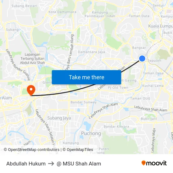 Abdullah Hukum to @ MSU Shah Alam map