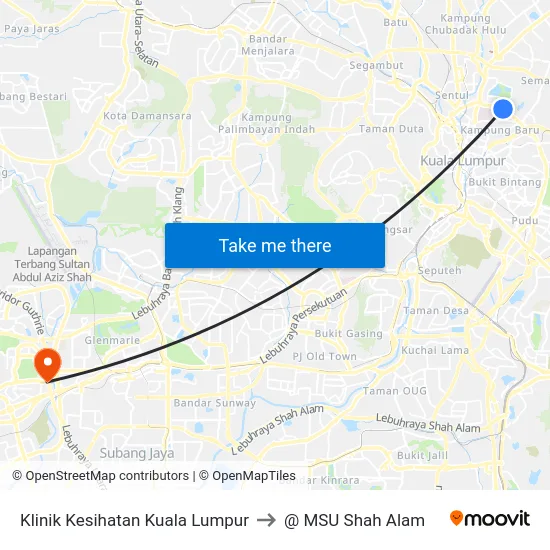Klinik Kesihatan Kuala Lumpur to @ MSU Shah Alam map