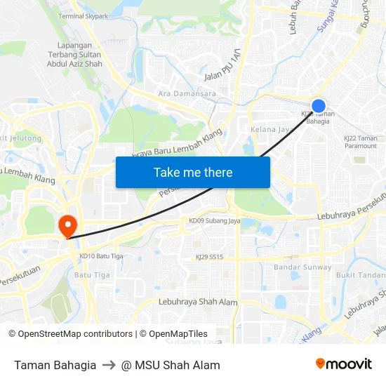 Taman Bahagia to @ MSU Shah Alam map