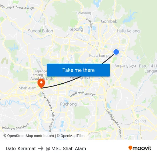 Dato' Keramat to @ MSU Shah Alam map