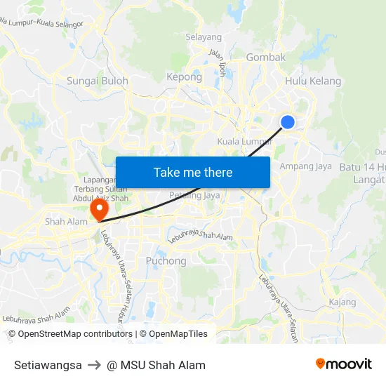 Setiawangsa to @ MSU Shah Alam map