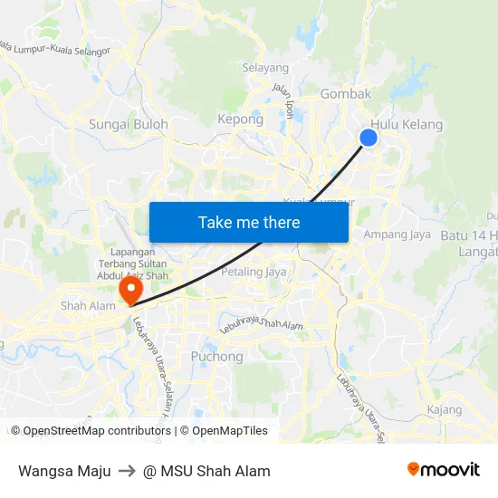 Wangsa Maju to @ MSU Shah Alam map