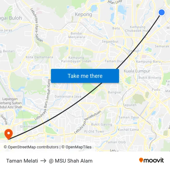 Taman Melati to @ MSU Shah Alam map