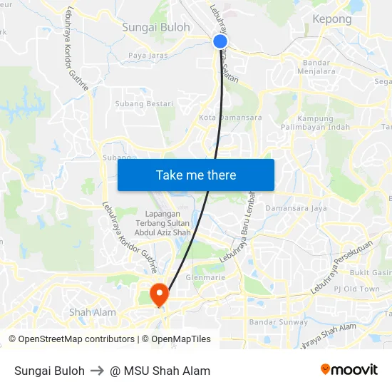 Sungai Buloh to @ MSU Shah Alam map