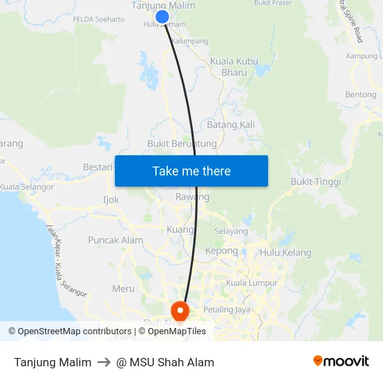 Tanjung Malim to @ MSU Shah Alam map
