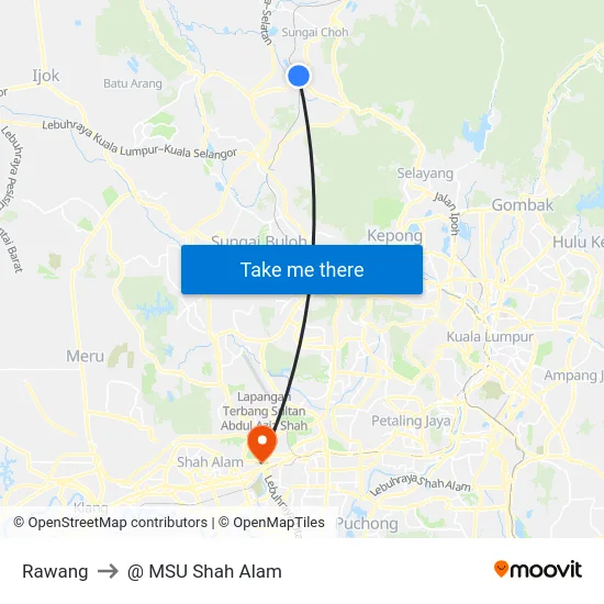 Rawang to @ MSU Shah Alam map