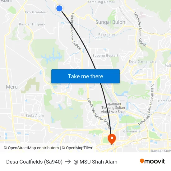 Desa Coalfields (Sa940) to @ MSU Shah Alam map