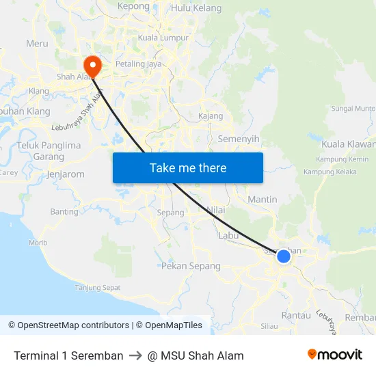 Terminal 1 Seremban to @ MSU Shah Alam map