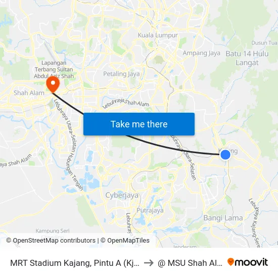 MRT Stadium Kajang, Pintu A (Kj822) to @ MSU Shah Alam map