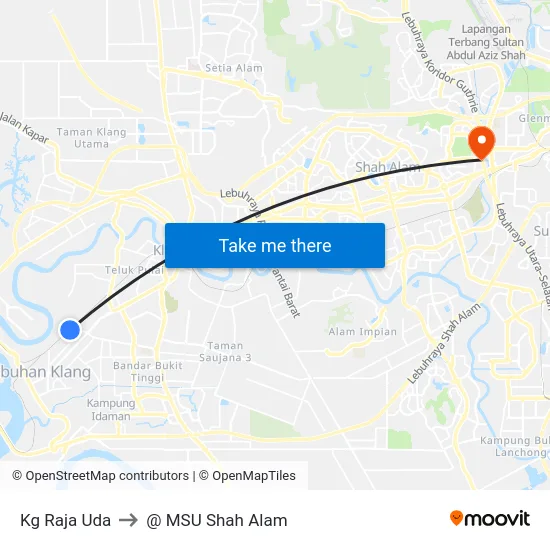 Kg Raja Uda to @ MSU Shah Alam map