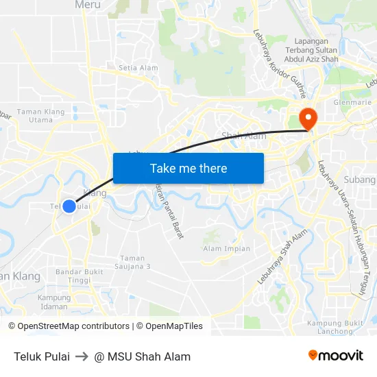 Teluk Pulai to @ MSU Shah Alam map