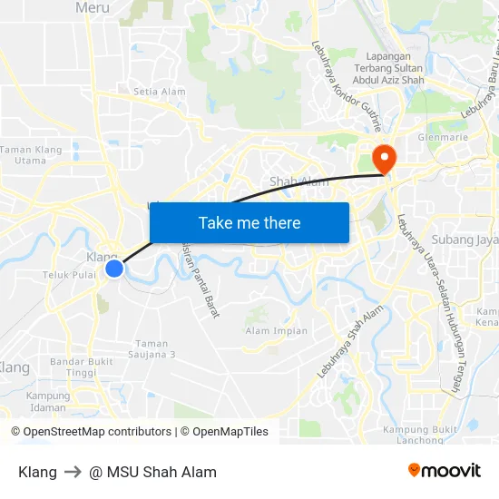 Klang to @ MSU Shah Alam map