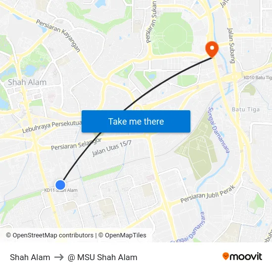 Shah Alam to @ MSU Shah Alam map