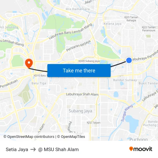 Setia Jaya to @ MSU Shah Alam map