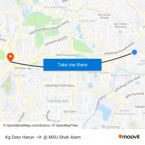 Kg Dato Harun to @ MSU Shah Alam map