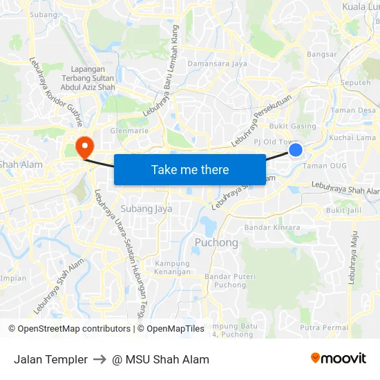 Jalan Templer to @ MSU Shah Alam map