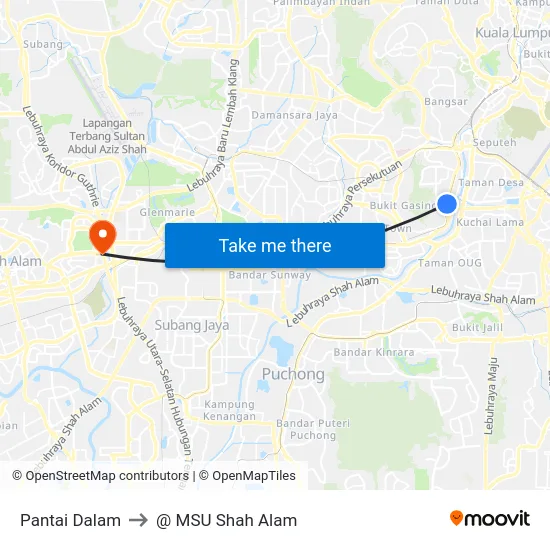 Pantai Dalam to @ MSU Shah Alam map