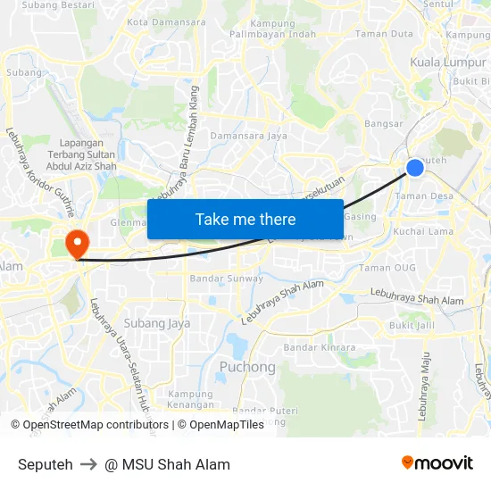Seputeh to @ MSU Shah Alam map