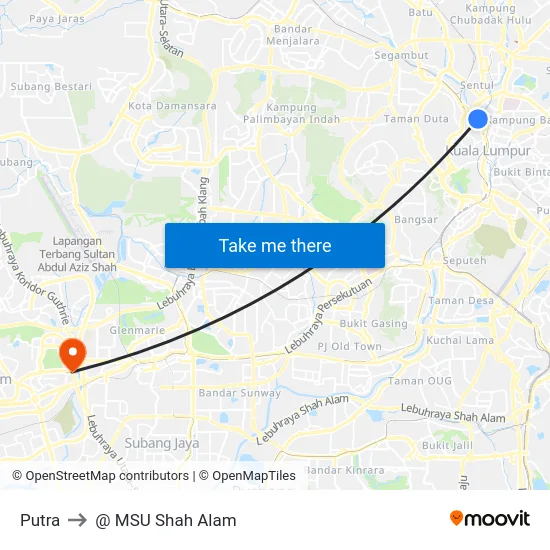 Putra to @ MSU Shah Alam map
