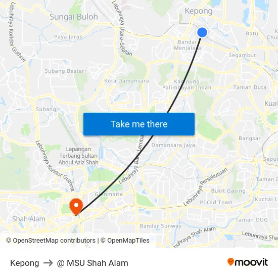 Kepong to @ MSU Shah Alam map