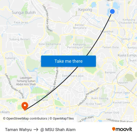 Taman Wahyu to @ MSU Shah Alam map