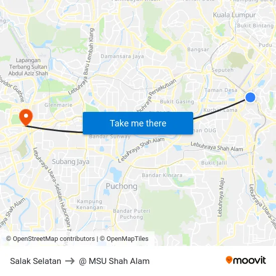 Salak Selatan to @ MSU Shah Alam map