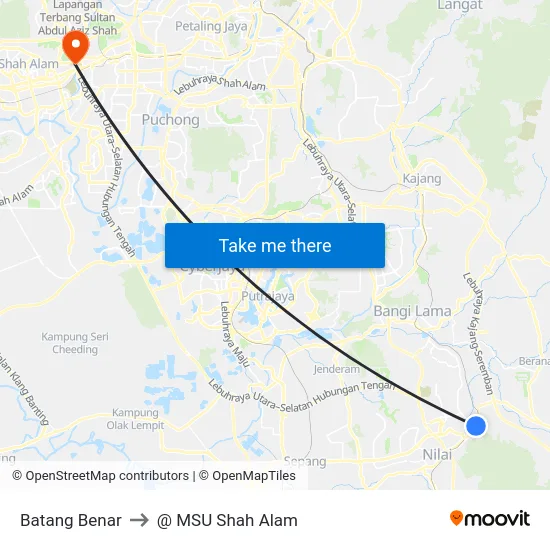 Batang Benar to @ MSU Shah Alam map