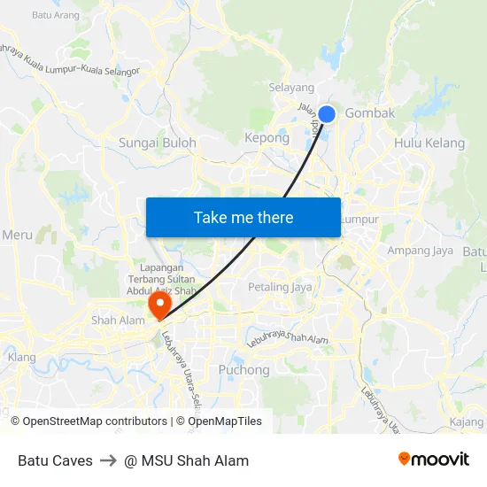 Batu Caves to @ MSU Shah Alam map