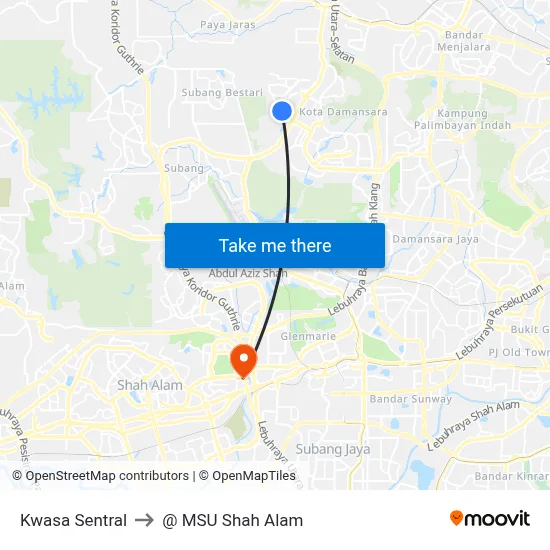 Kwasa Sentral to @ MSU Shah Alam map