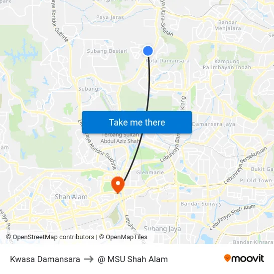 Kwasa Damansara to @ MSU Shah Alam map