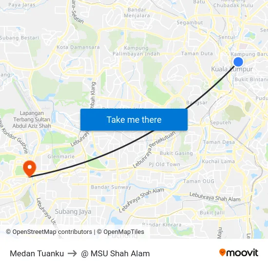 Medan Tuanku to @ MSU Shah Alam map