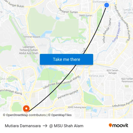 Mutiara Damansara to @ MSU Shah Alam map