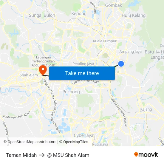 Taman Midah to @ MSU Shah Alam map