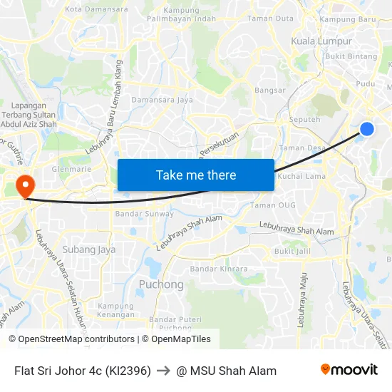 Flat Sri Johor 4c (Kl2396) to @ MSU Shah Alam map
